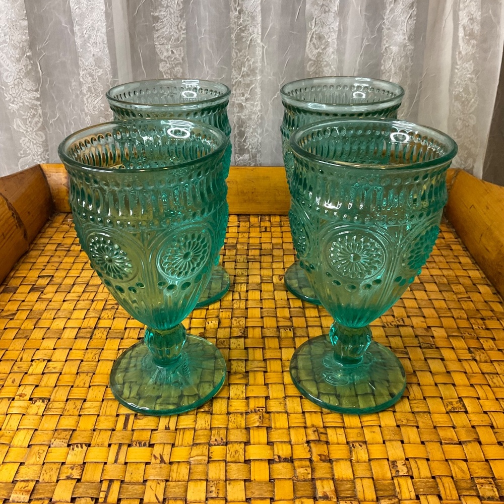 VTG Pioneer Woman Adeline Teal Goblets 4 Total - Picture 5 of 6
